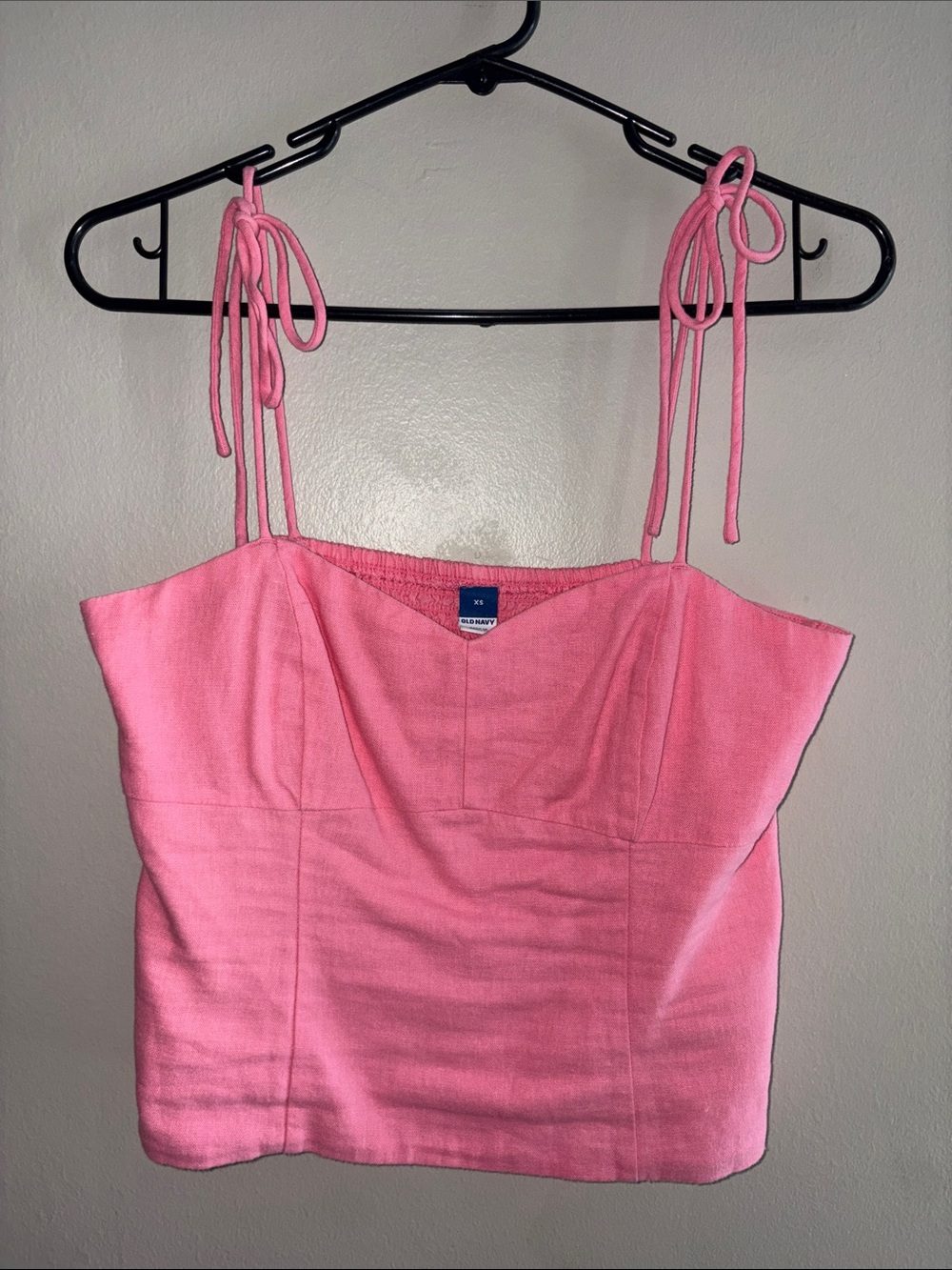Linen Pink Tie-Shoulder Cropped Tank Top